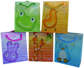 Geschenktaschen mit lustigen Tiermotiven in verschiedenen Farben