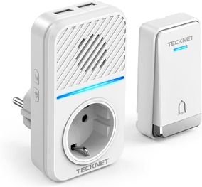 Aluschild mit integrierter Funkklingel und USB-Ladegerät an der Innenglocke